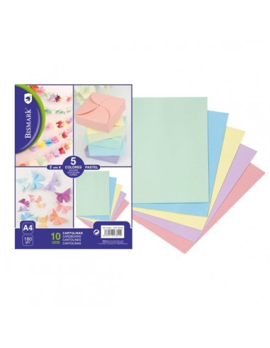Bismark Pack de 10 Cartulinas 180 g m² - Tamaño A4 - Colores Pastel Surtidos