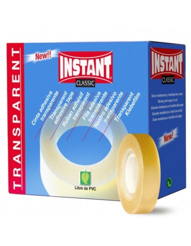 Instant Classic Cinta Adhesiva Transparente 12mm x 33m - Libre de PVC - Transparente