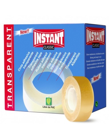 Instant Classic Cinta Adhesiva Transparente 19mm x 33m - Libre de PVC - Transparente