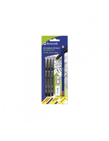 Bismark Pack Escolar con 3 Rotuladores Calibrados Color Negro 0.2-0.4-0.8mm-Lapicero HB-Goma-Afilalapiz