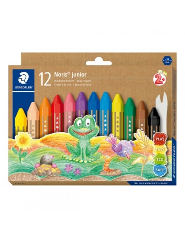 Staedtler Noris Junior Pack de 12 Ceras de Colores Extragruesas - Forma Hexagonal - Colores Surtidos