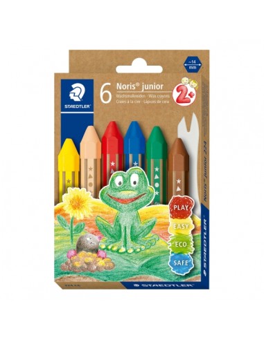 Staedtler Noris Junior Pack de 6 Ceras de Colores Extragruesas - Forma Hexagonal - Colores Surtidos