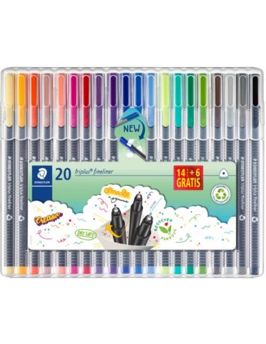 Staedtler Triplus Fineliner 334 Pack de 20 Rotuladores de Punta Fina - Trazo 0.3 mm Aprox - Tinta Base de Agua - Colores