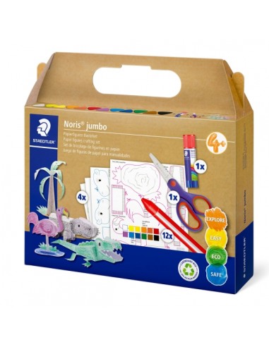 Staedtler Noris Junior Conjunto de Manualidades Pack de 9 Cera Jumbo Noris-Barra de Pegamento-Tijeras-4 Plantillas para