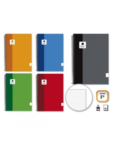 Golden Extra Cuaderno Espiral Folio 80 Hojas 90grs Cuadricula - Margen Remarcado - Tapa Forrada - Colores Surtidos