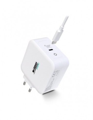 Urban Factory Cyclee Cargador de Pared USB-C GaN de 100W - Diseño Ecologico - Cable USB-C USB-C de 2m - Color Blanco