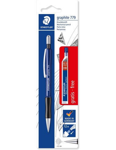 Staedtler Pack de 1 Portaminas 779 de 0.5mm-1 Tubo de 12 Minas - Zona de Agarre Ergonomica - Resistente a Roturas