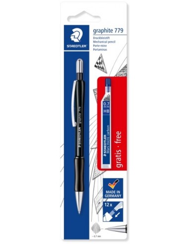 Staedtler Pack de 1 Portaminas 779 de 0.7mm-1 Tubo de 12 Minas - Zona de Agarre Ergonomica - Resistente a Roturas