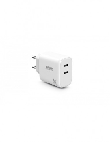 Urban Factory Potencia Cargador USB-C GaN de 65W - 1 Puerto USB-C de 45W-1 Puerto USB-C de 20W - Color Blanco
