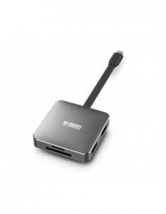 Urban Factory Hubee Light Mini HUB - USB-C Macho - USB-A HDMI SD MSD Hembra - 100W PD - Color Gris Metal