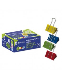 Bismark Pack de 12 Pinzas Sujetapapeles Metalicas de 25mm - Pala Abatible - Colores Surtidos