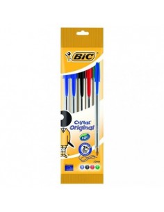 Bic Cristal Original Pack de 5 Boligrafos de Bola - Punta Redonda de 1.0mm - Trazo 0.4mm - Tinta con Base de Aceite - Colores