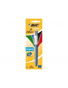 Bic 4 Colours Original Boligrafo de Bola Retractil - Punta Media de 1.0mm - Tinta con Base de Aceite - Cuerpo Azul Blanco - 4