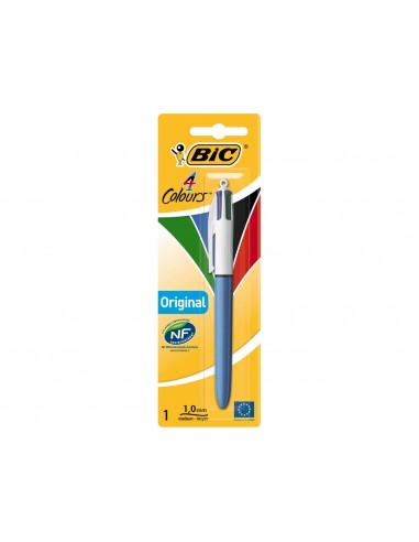 Bic 4 Colours Original Boligrafo de Bola Retractil - Punta Media de 1.0mm - Tinta con Base de Aceite - Cuerpo Azul Blanco - 4