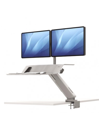 Fellowes Sit-Stand Lotus RT Estacion de Trabajo Doble - Amplia Superficie - Incluye Brazo Monitor - Superficie de Madera