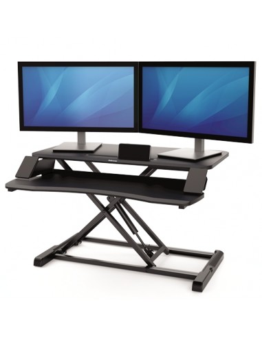 Fellowes Sit-Stand Corsivo Estación de Trabajo - Sistema de Muelle a Gas - Amplia Plataforma Superior - Plataforma Inferior