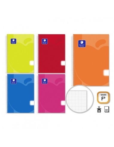 Golden Extra Pack de 5 Cuadernos Folio 80 Hojas 90gr Cuadricula - Margen Remarcado - Tapa Polipropileno Translucido - Colores