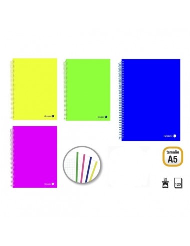 Golden Pack de 8 Cuadernos A5 120 Hojas 90gr Cuadricula 5x5 - Hojas Microperforadas con Banda de Color y 2 Taladros - Tapa