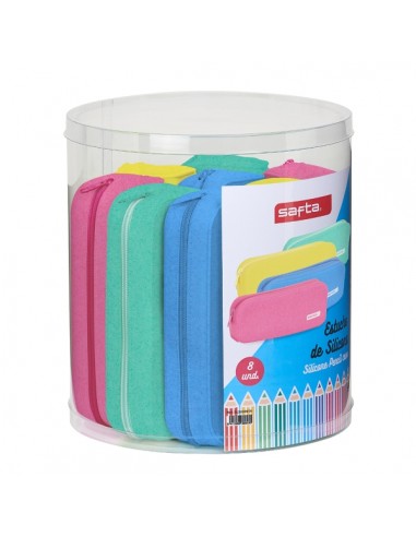 Safta Conjunto 8 Estuches - Silicona con Purpurina - Cuadrados - 27x23cm - Colores Surtidos
