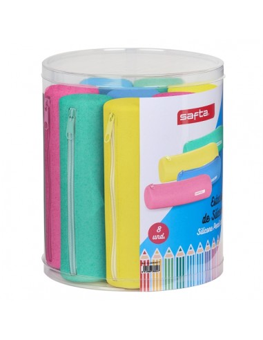 Safta Conjunto 8 Estuches - Silicona con Purpurina - Redondos - 19.5x23x19.5cm - Colores Surtidos