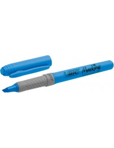 Bic Highlighter Grip Marcador Fluorescente - Tinta con Base de Agua - Punta Biselada - Trazo entre 1.60 y 3.30 mm - Color Azul