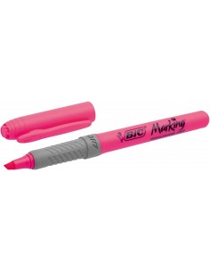 Bic Highlighter Grip Marcador Fluorescente - Tinta con Base de Agua - Punta Biselada - Trazo entre 1.60 y 3.30 mm - Color Rosa