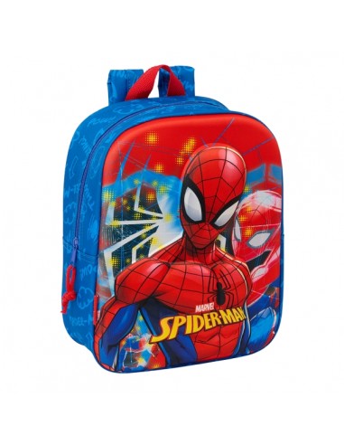 Safta Spider-Man Mochila Guarderia 3D - Asa de Mano - Compartimento Principal con Cremallera - 22x27x10cm - Color Azul