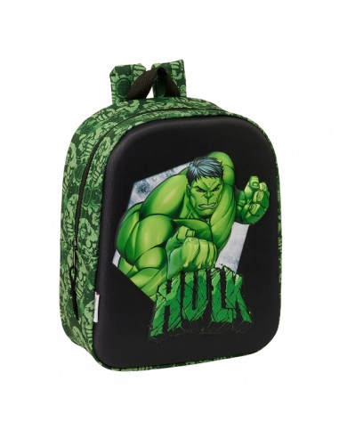 Safta Hulk Mochila Guarderia 3D - Asa de Mano - Compartimento Principal con Cremallera - 22x27x10cm - Color Negro Verde
