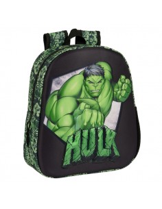 Safta Hulk Mochila 3D - Asa de Mano - Portabotellas Lateral - 27x33x10cm - Color Negro Verde