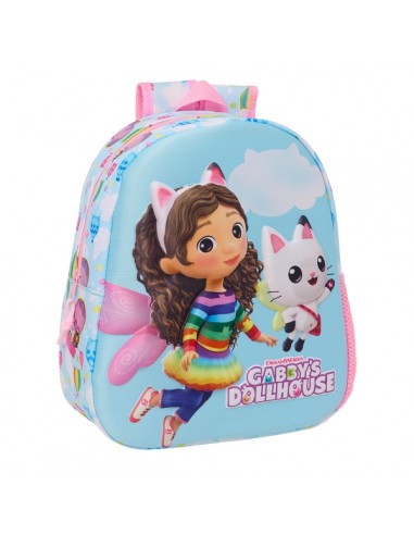 Safta Gabby'S Dollhouse Mochila 3D - Asa de Mano - Portabotellas Lateral - 27x33x10cm - Color Azul Claro