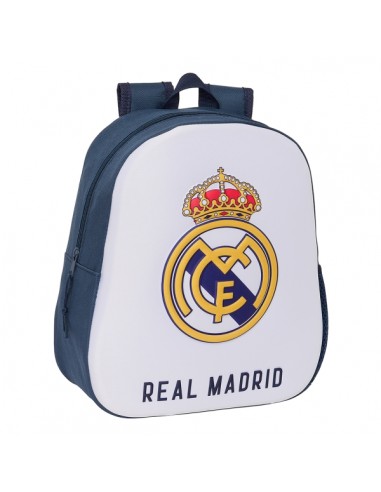 Safta Real Madrid Mochila 3D - Asa de Mano - Portabotellas Lateral - 27x33x10cm - Color Blanco Negro