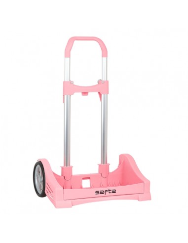 Safta Evolution Carro Portamochilas- Sujecion Universal - Ruedas de 14cm Antivibracion - Aluminio PP - 40x85x28cm - Color Rosa