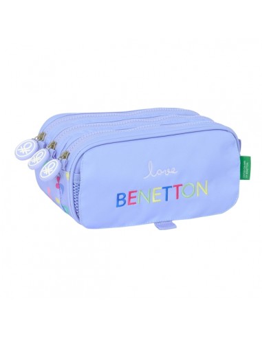 Safta Benetton Estuche Portatodo - 3 Compartimentos - 21.5x10x8cm - Color Lila
