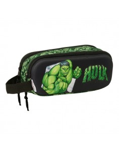 Safta Hulk Estuche Portatodo 3D - 2 Compartimentos - Asa de Mano - 21x8x6cm - Color Negro Verde