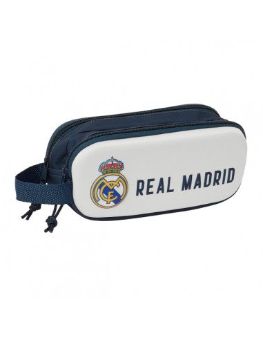 Safta Real Madrid Estuche Portatodo 3D - 2 Compartimentos - Asa de Mano - 21x8x6cm - Color Blanco Negro