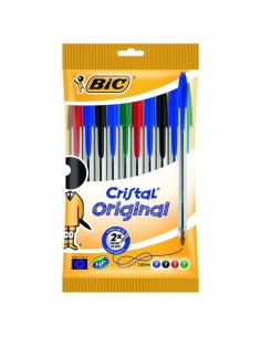 Bic Cristal Original Pack de 10 Boligrafos de Bola - Punta Redonda de 1.0mm - Trazo 0.4mm - Tinta con Base de Aceite -