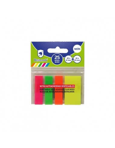 Bismark Pack de 100 Indices Adhesivos 3x 45mm x 12mm y 1x 45mm x 24mm - Colores Neon Surtidos