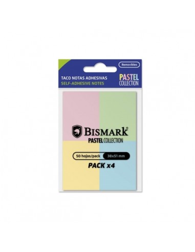 Bismark Pack de 4 Blocs de 50 Notas Adhesivas 38x51mm - 4 Colores Pastel