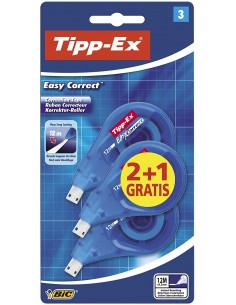 Tipp-Ex Easy Correct 2 1 Pack de 3 Cintas Correctoras 4.2mm x 12m - Resistente - Escritura Instantanea