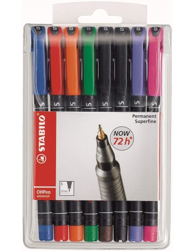 Stabilo OHPen Pack de 8 Rotuladores Permanentes - Punta Superfina - Trazo de 0.4mm - Agarre Antideslizante - Tapon Ventilado
