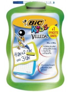 Bic Velleda Kids Pizarra Escolar Blanca y Milimetrada-1 Marcador Velleda Azul-1 Borrador - Dimensiones-20x30cm