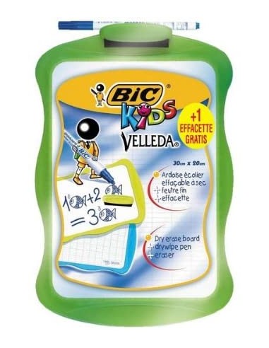 Bic Velleda Kids Pizarra Escolar Blanca y Milimetrada-1 Marcador Velleda Azul-1 Borrador - Dimensiones-20x30cm