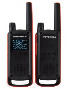 Motorola T82 Pack 2 Walkie Talkies - 16 Canales PMR446-121 Codigos - Alcance de hasta 10km - Autonomia hasta 18h - Color
