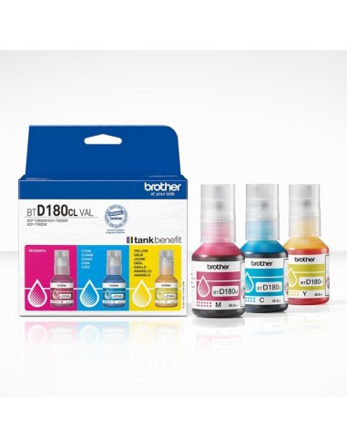Brother BTD180CLVAL Pack de 3 Botellas de Tinta Original Cyan-Magenta y Amarillo - BTD180CLVAL