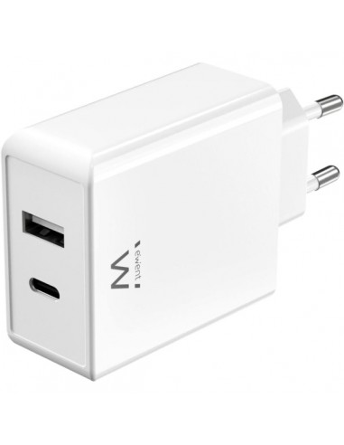 Ewent EW1328 Cargador GaN Universal de Pared 45W Ultrarapido - 1x USB-C PD & PPS-1x USB-A QC - Color Blanco