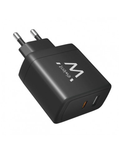 Ewent EW1330 Cargador GaN Universal de Pared 65W Ultrarapido - 1x USB-C PD 3.0 & PPS-1x USB-A QC 3.0 - Color Negro