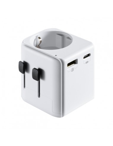 Ewent EW1472 Cargador de Viaje Universal - 1xUSB-C-2xUSB - 15W - USA-UK-AUS-China - Color Blanco