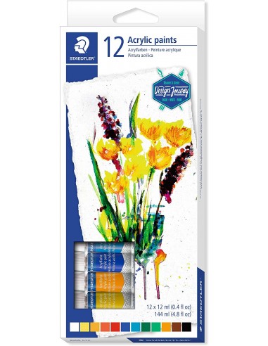 Staedtler 8500 Pack de 12 Tubos de Pintura Acrilica - Facil de Mezclar - Para Amplia Variedad de Superficies - Colores