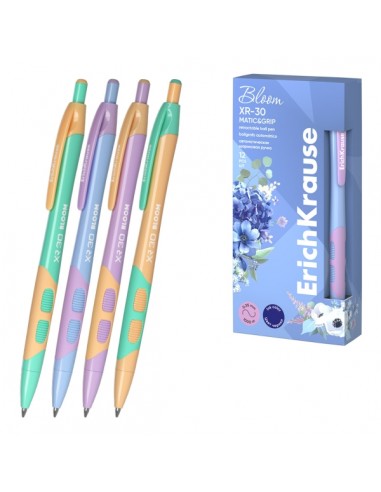 Erichkrause Bloom XR-30 Matic&Grip Pastel Boligrafo Retractil - Punta de Bola 0.7mm - Trazo de 0.35mm - Tinta Azul - Grip de