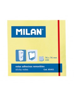 Milan Bloc de 100 Notas Adhesivas - Removibles - 76mm x 76mm - Color Amarillo Claro